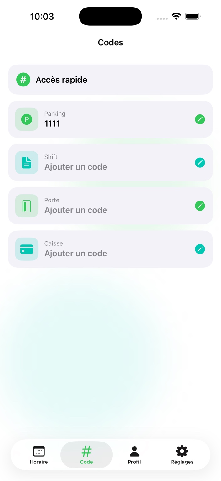 Accès rapide : codes